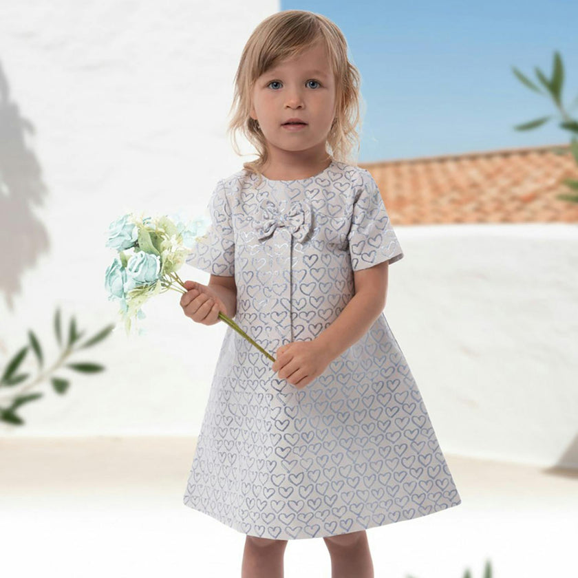 Elsa Baby Dress Short Sleeve, Blue Hearts