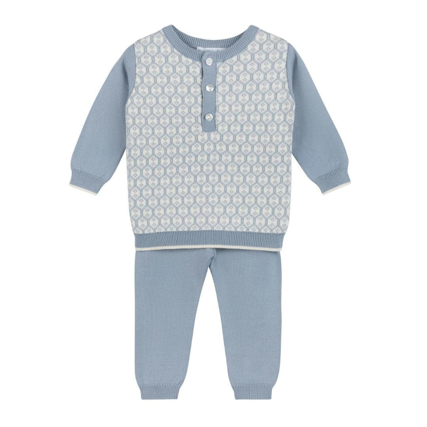 Boys Diamond Jacquard Knit Set Vintage Blue