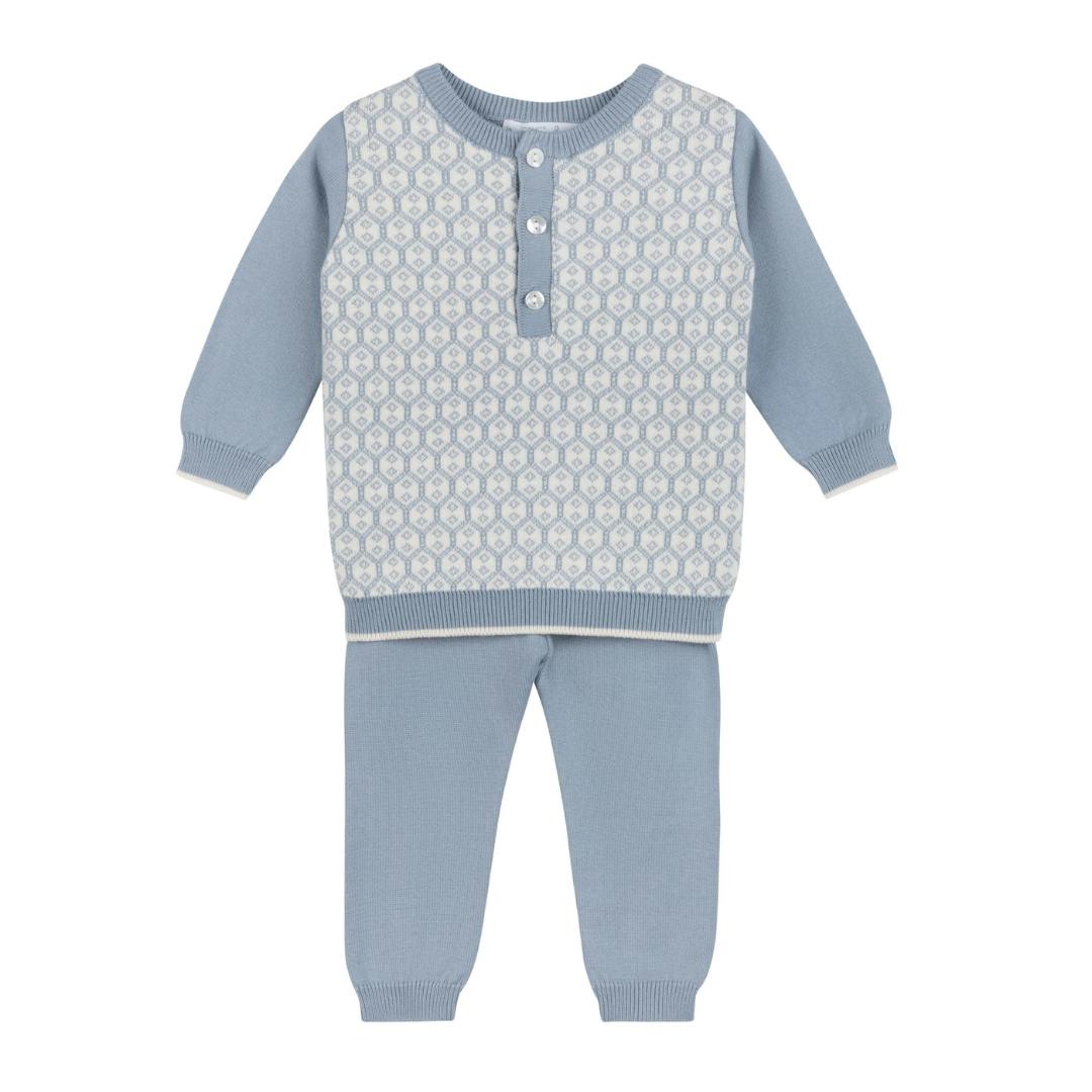 Boys Diamond Jacquard Knit Set Vintage Blue