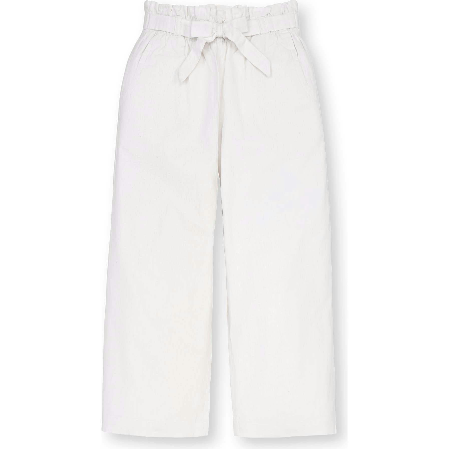 Linen Paper Bag Tie-Waist Pant, White