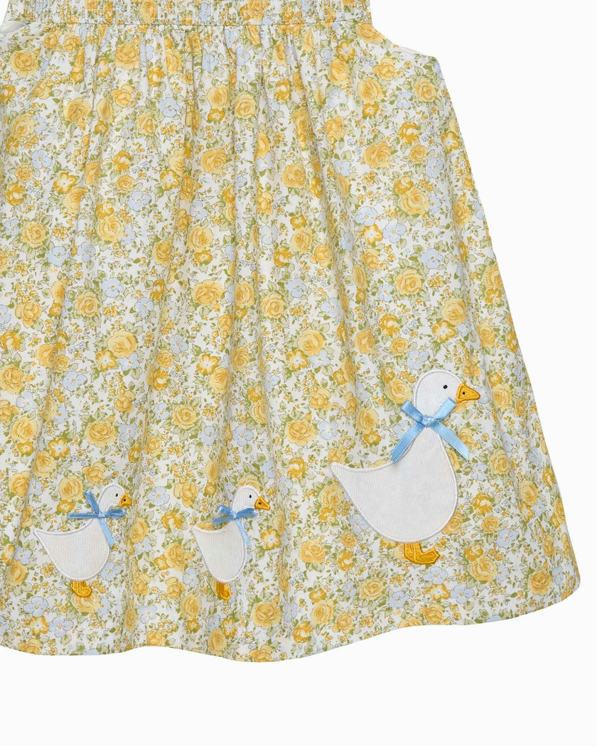 Baby Rosie Smocked Duck Dress in Yellow Rose Floral