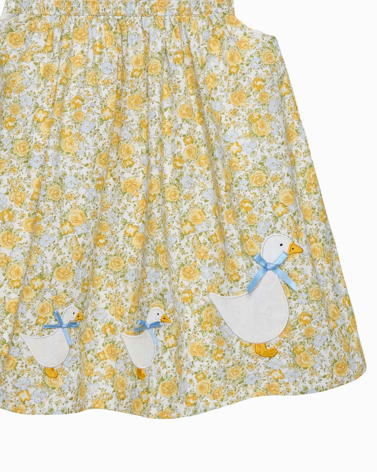 Baby Rosie Smocked Duck Dress in Yellow Rose Floral