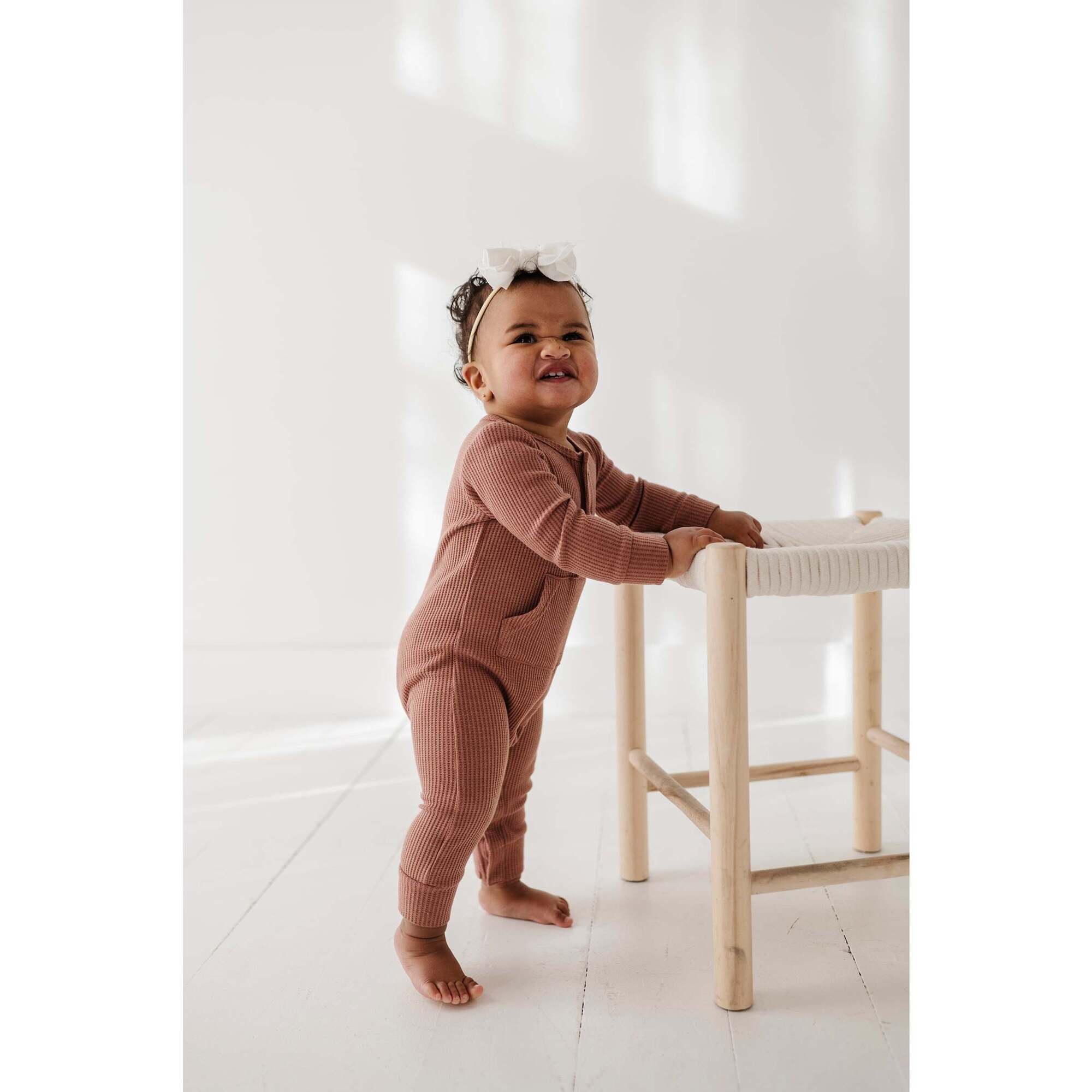 Waffle Romper Caramel Stripe