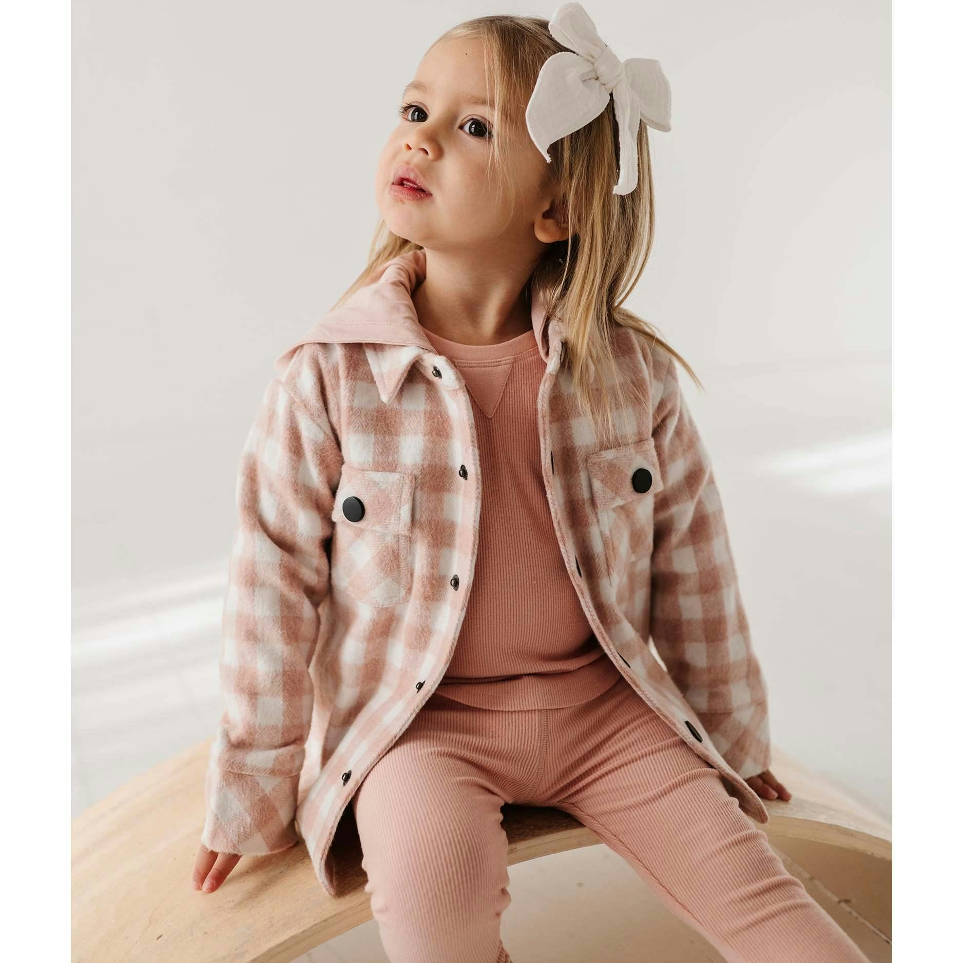 Hooded Shacket Pink Plaid