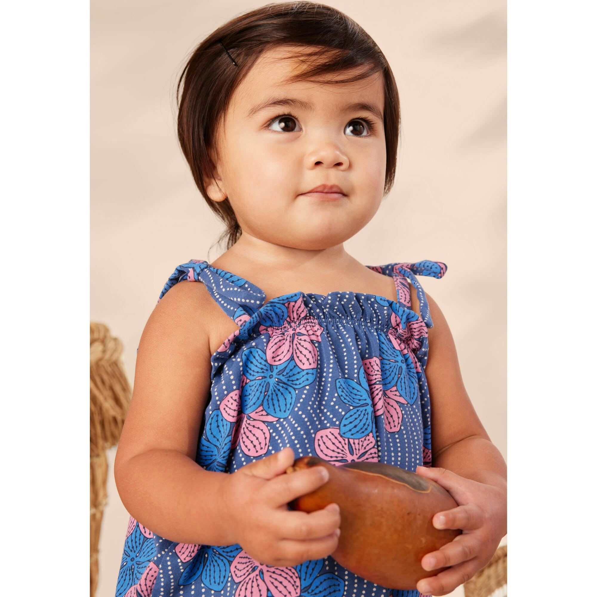 Baby Tie Shoulder Smocked Chest & Hem Set, Blue