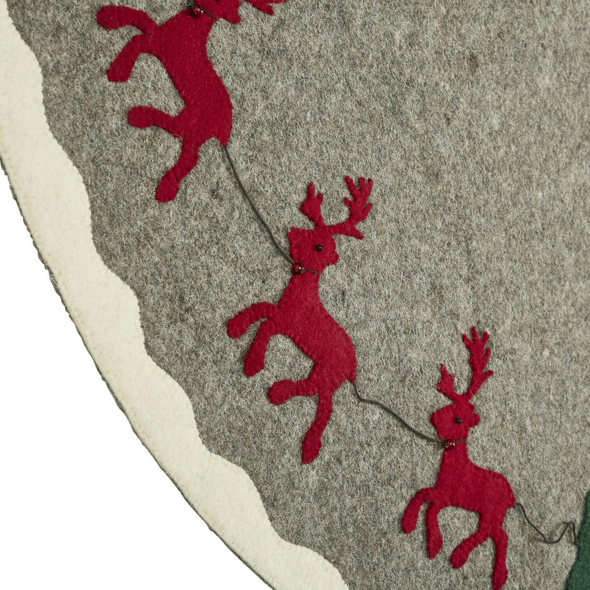 Hand Felted Wool Reindeer and Sleigh Christmas Tree Skirt