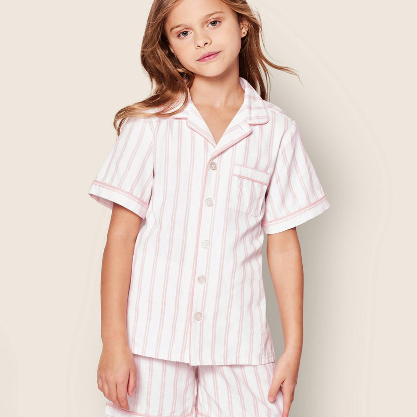 Kid's Twill Pajama Short Set in Pink Stripe