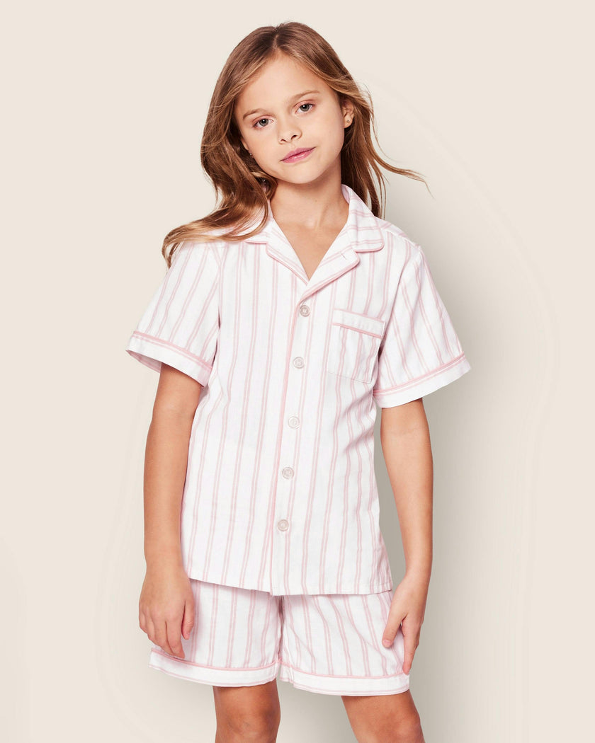 Kid's Twill Pajama Short Set in Pink Stripe