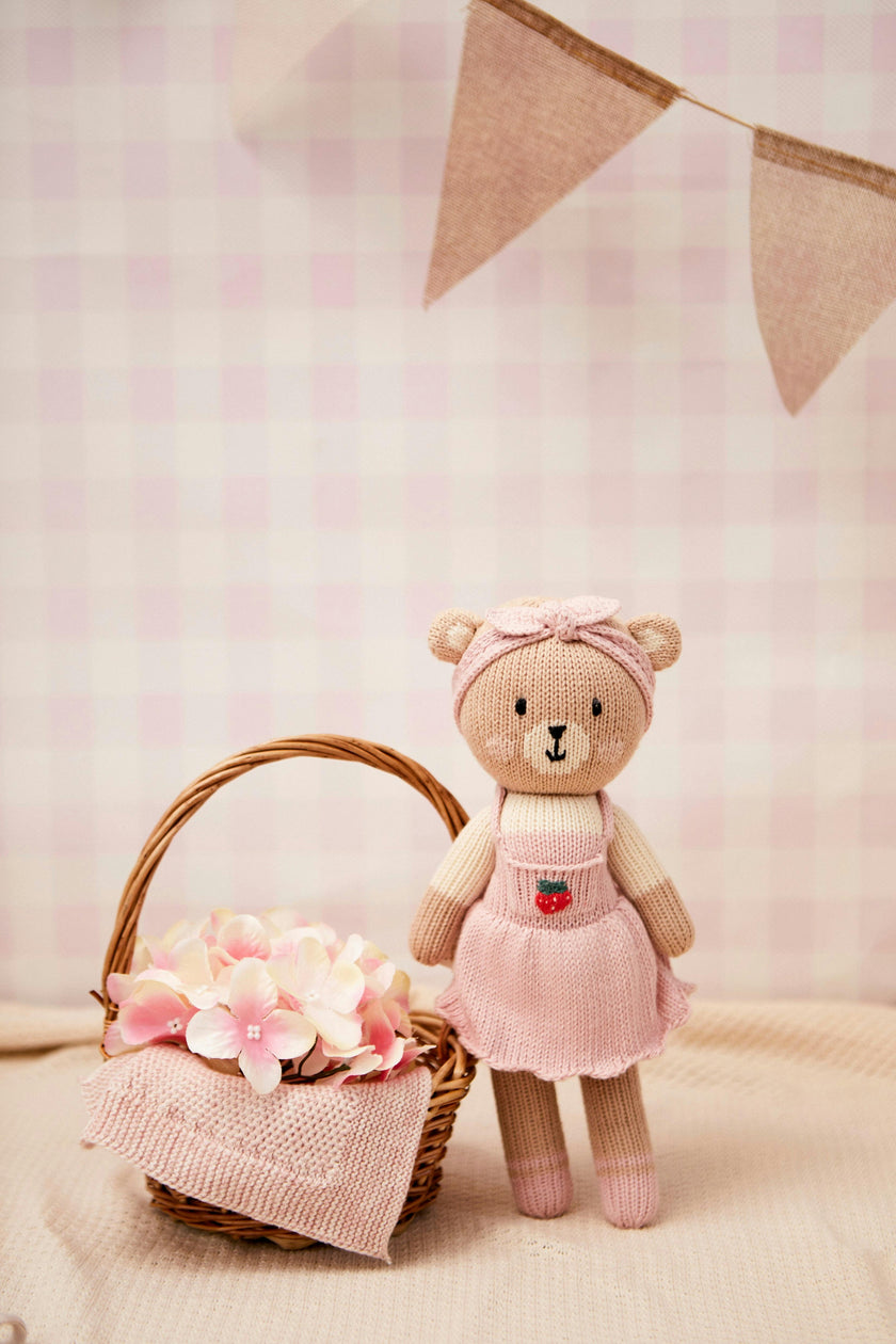 Emma the bear with strawberry Pink & natural - 11"