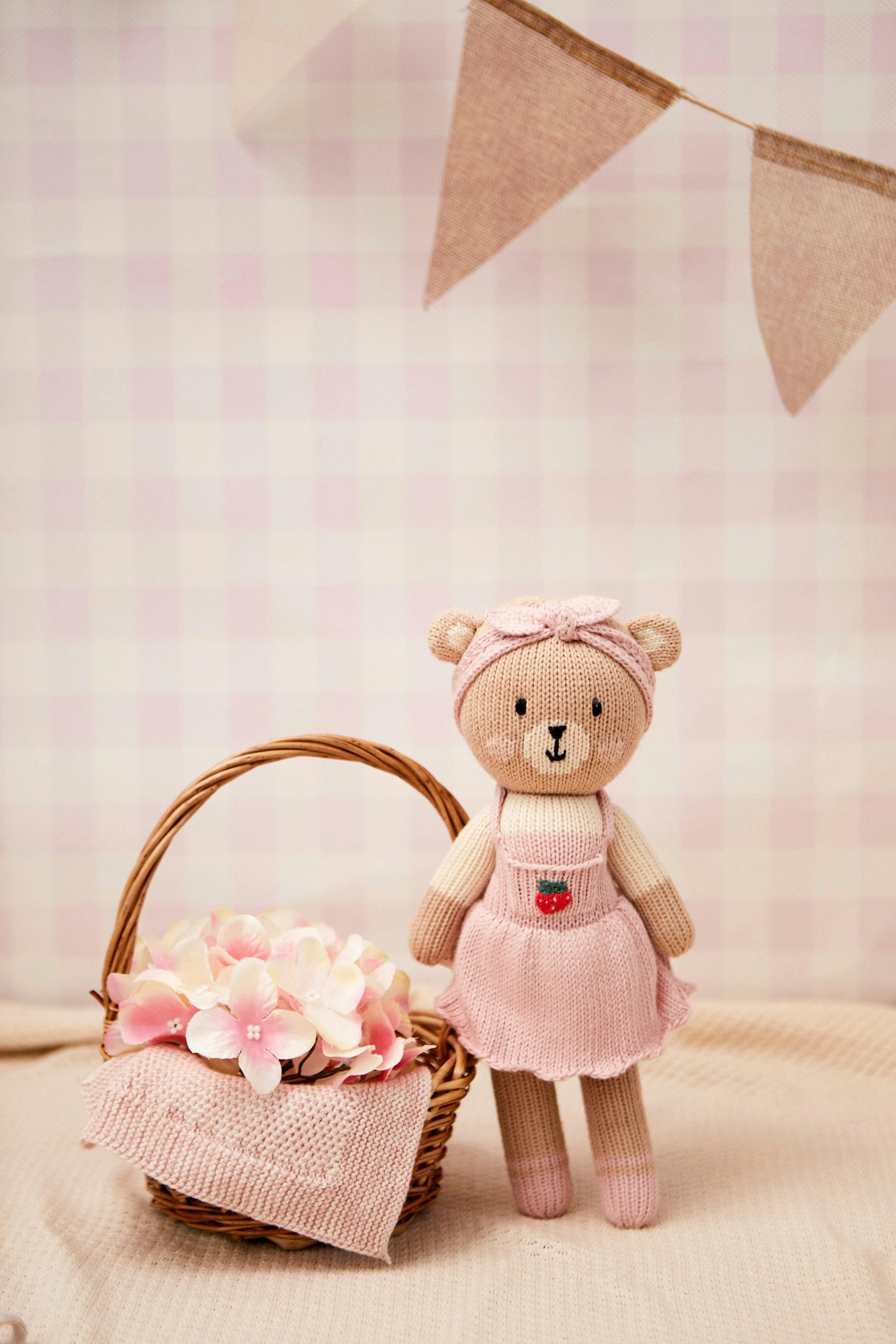 Emma the bear with strawberry Pink & natural - 11