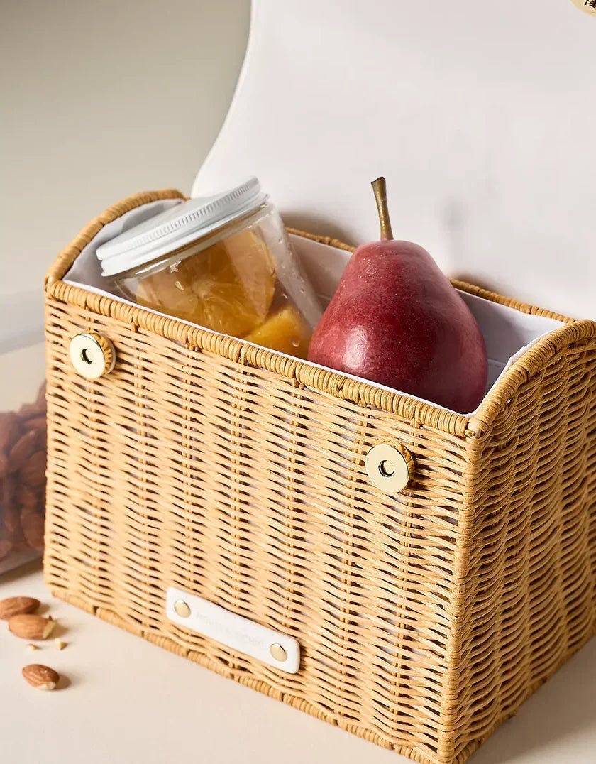 Mini Insulated Hand-Woven Wicker Lunchbox, Dark White
