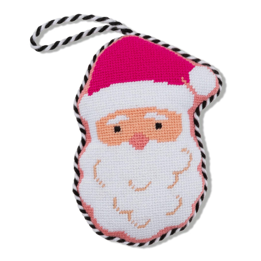 Needlepoint Icon Ornament - Pink Santa