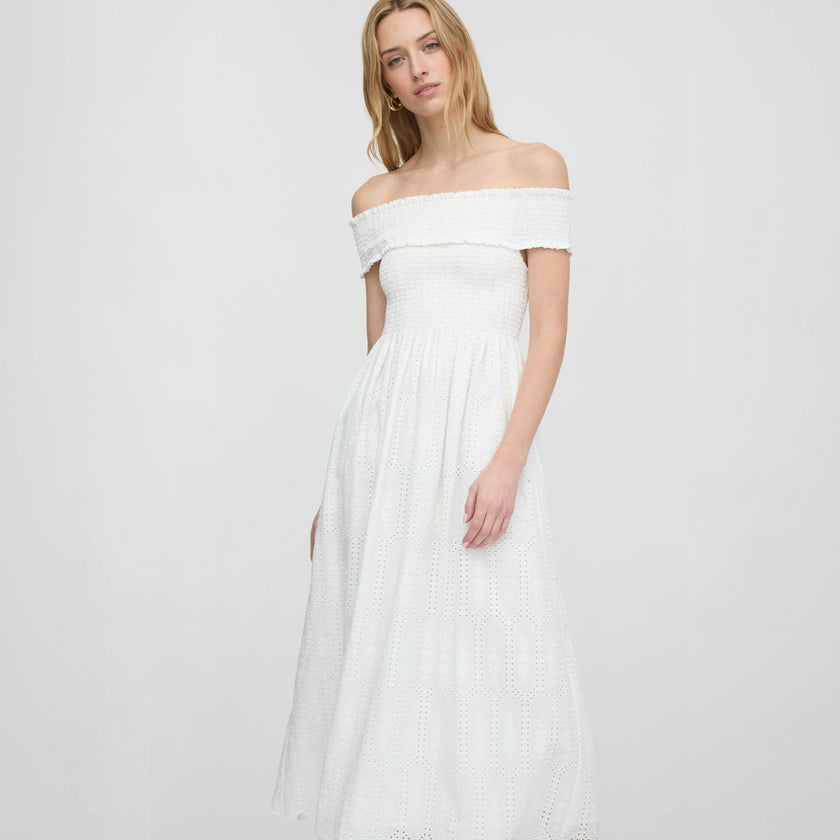 The Marguerite Nap Dress - White Trellis Broderie