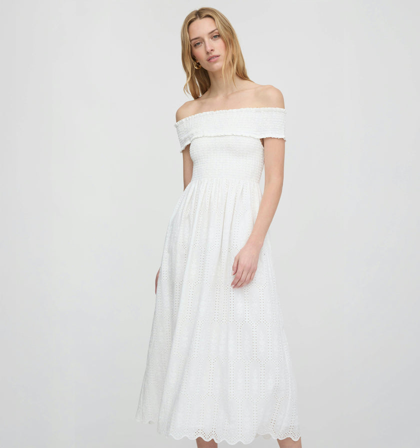 The Marguerite Nap Dress - White Trellis Broderie