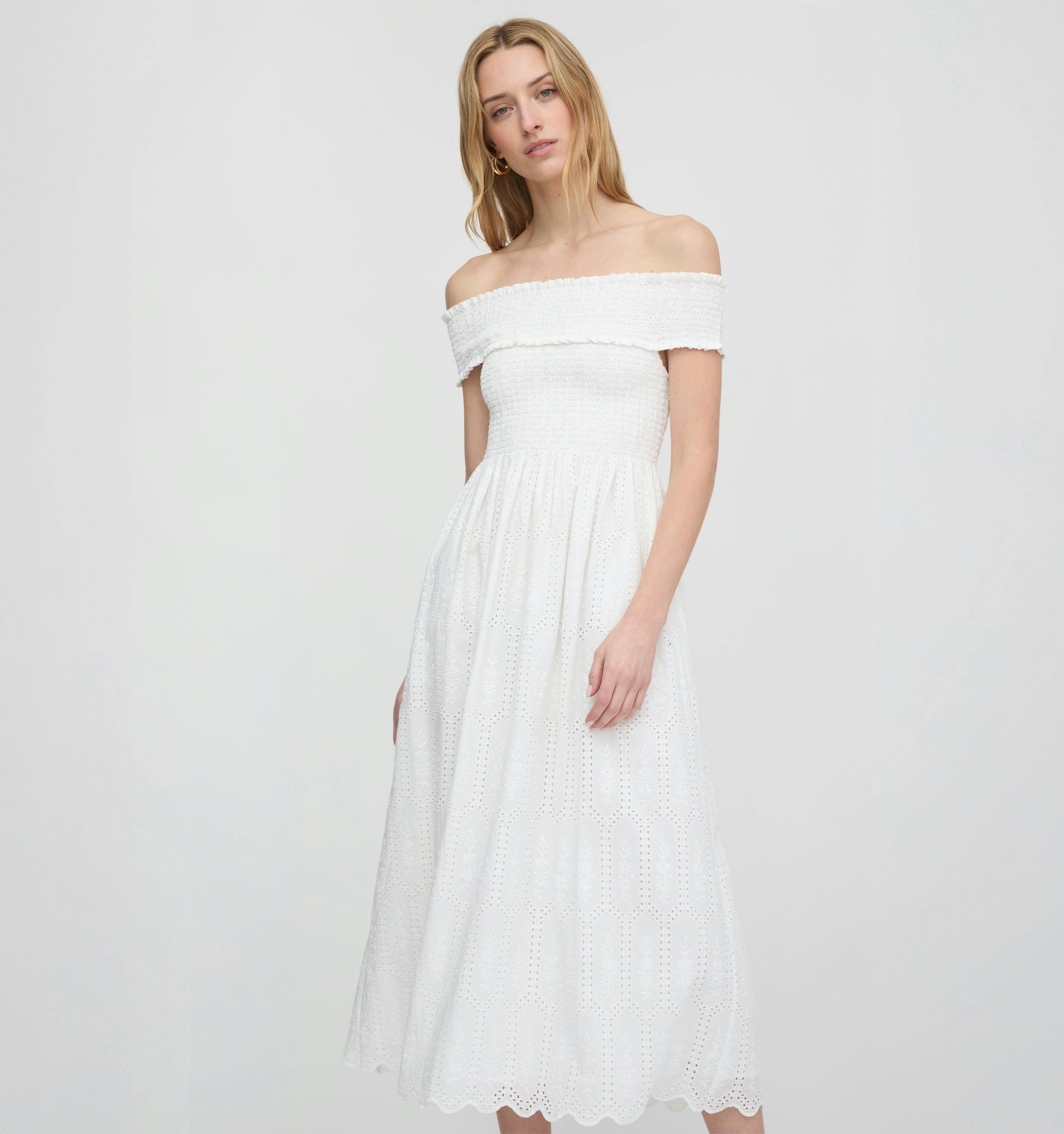 The Marguerite Nap Dress - White Trellis Broderie