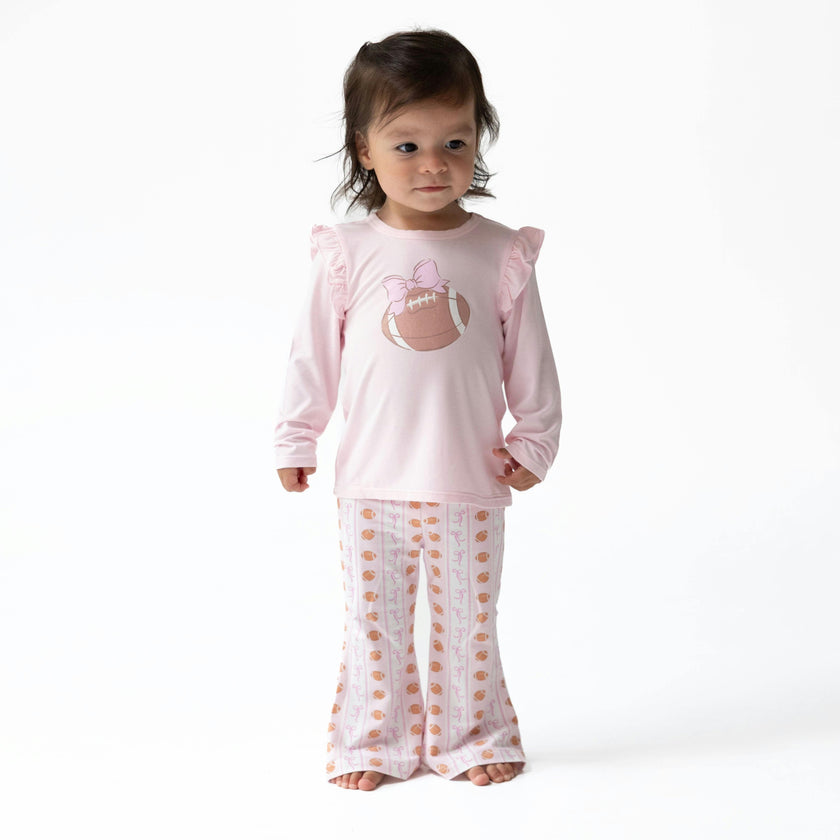 Football Bow Stripe - Long Sleeve Ruffle Tee and Baby Bells