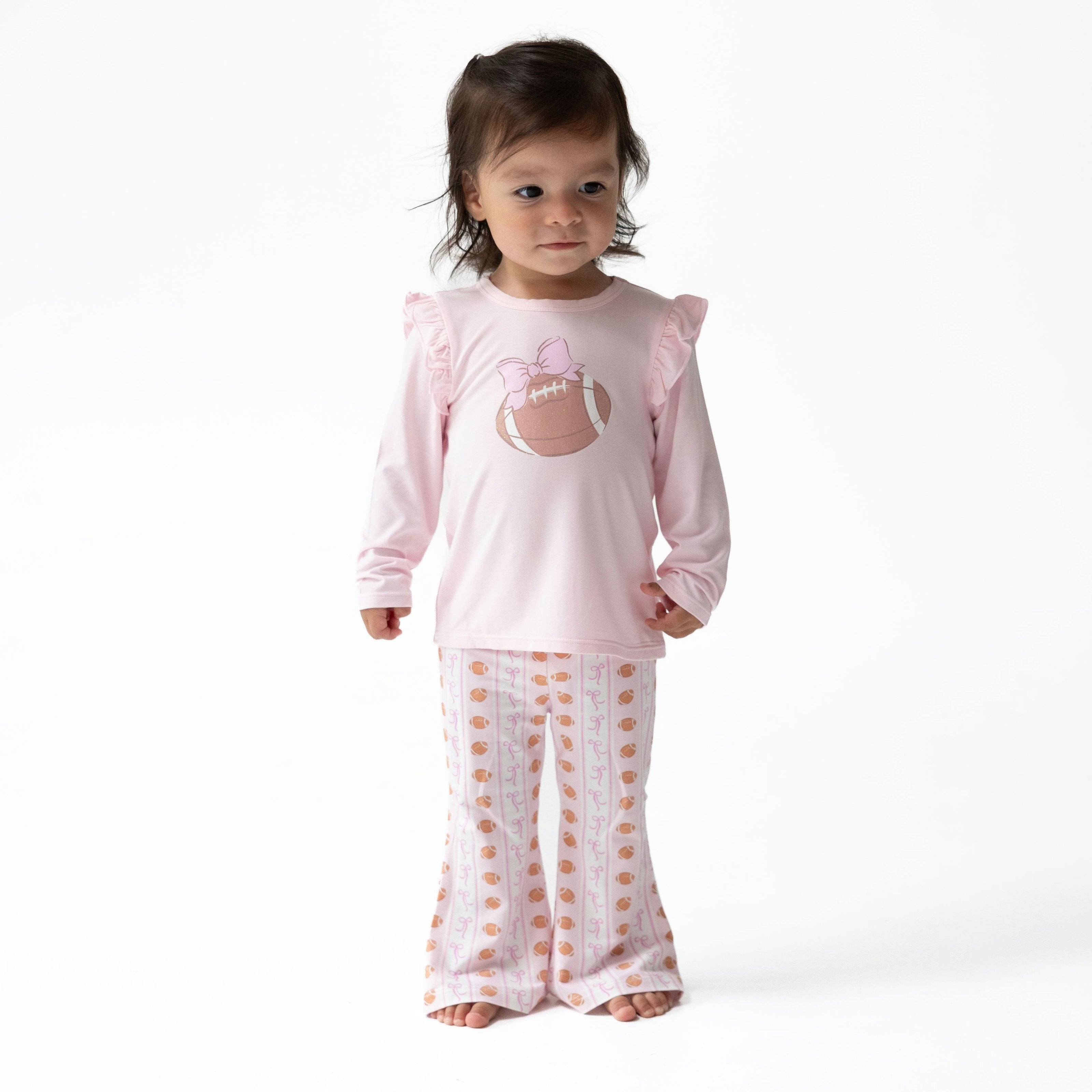 Football Bow Stripe - Long Sleeve Ruffle Tee and Baby Bells