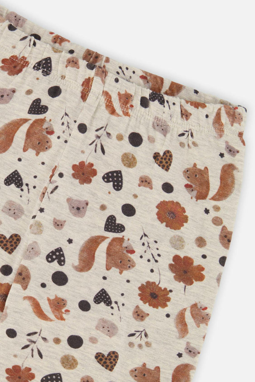 Organic Cotton Leggings Beige With Squirrel Print