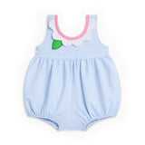 Seersucker Bubble Swimsuit With Petal Neck