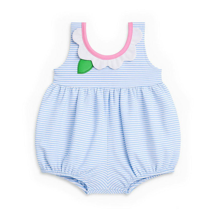 Seersucker Bubble Swimsuit With Petal Neck