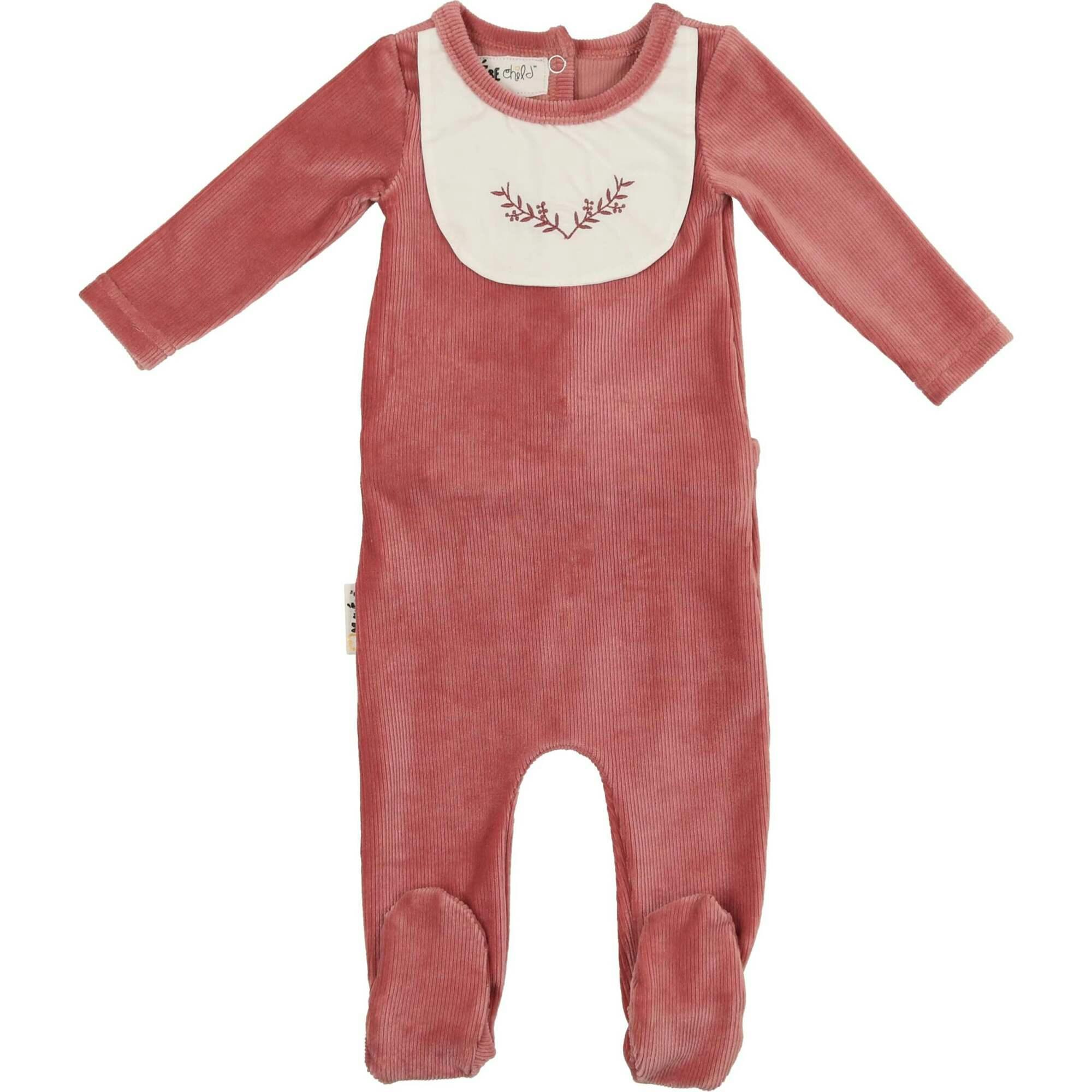Girl's Embroidered Bib Long Sleeve Footie