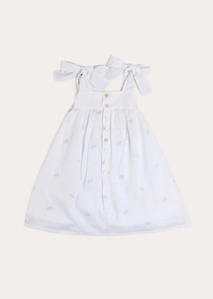 Bluebell Embroidered Bow Shoulder Tie Night Dress in White (18mths- 10yrs)