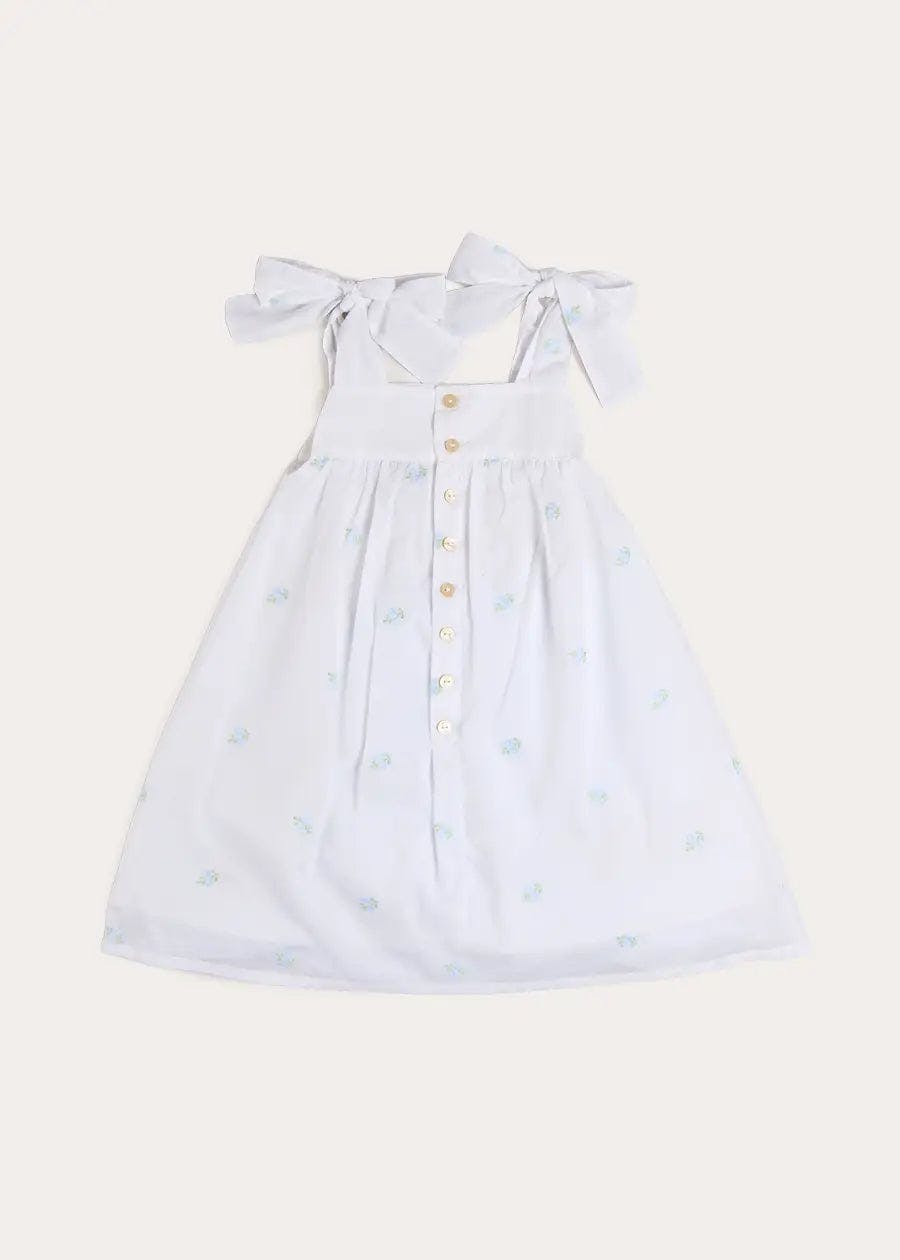 Bluebell Embroidered Bow Shoulder Tie Night Dress in White (18mths- 10yrs)