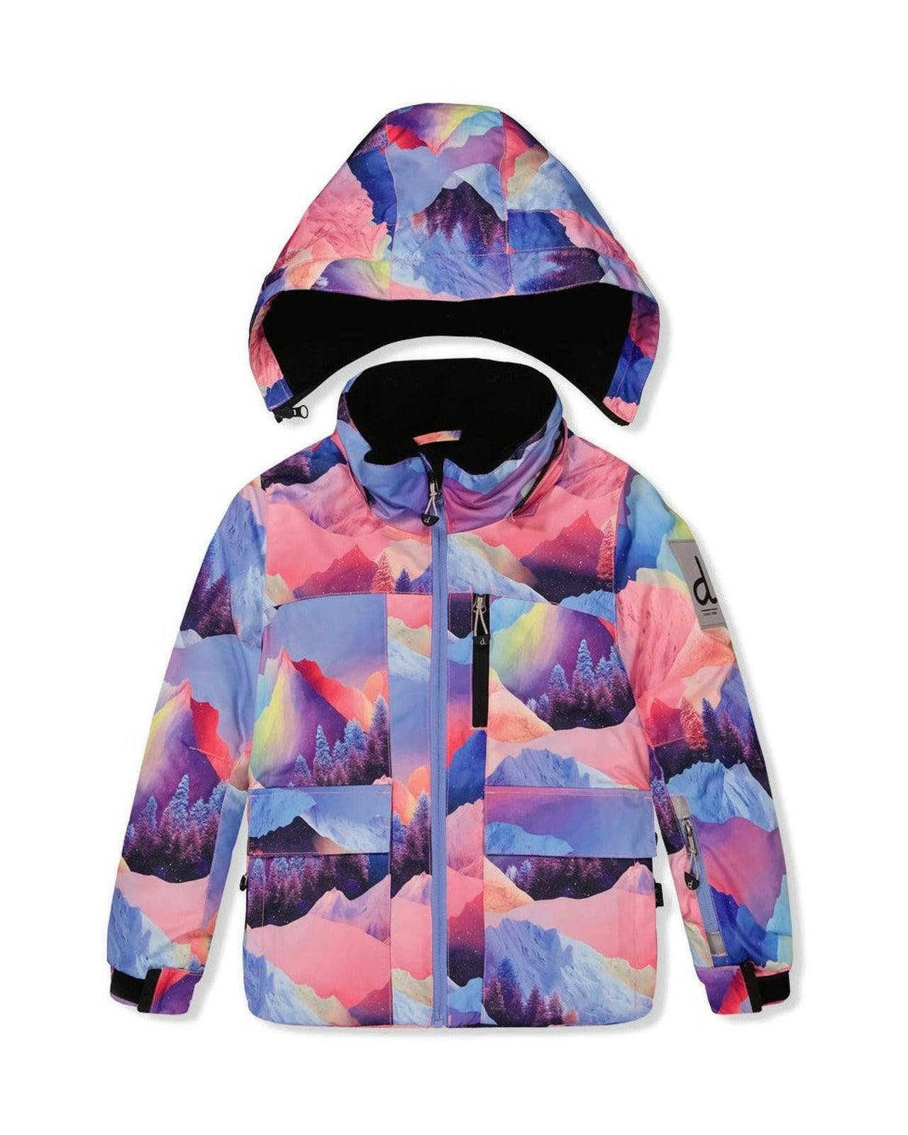 Two Piece Play Snowsuit Pink Mountain Print With Black Pants