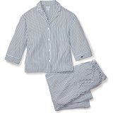 The Olivia Wide Leg Pima Pajama Set in Navy French Ticking