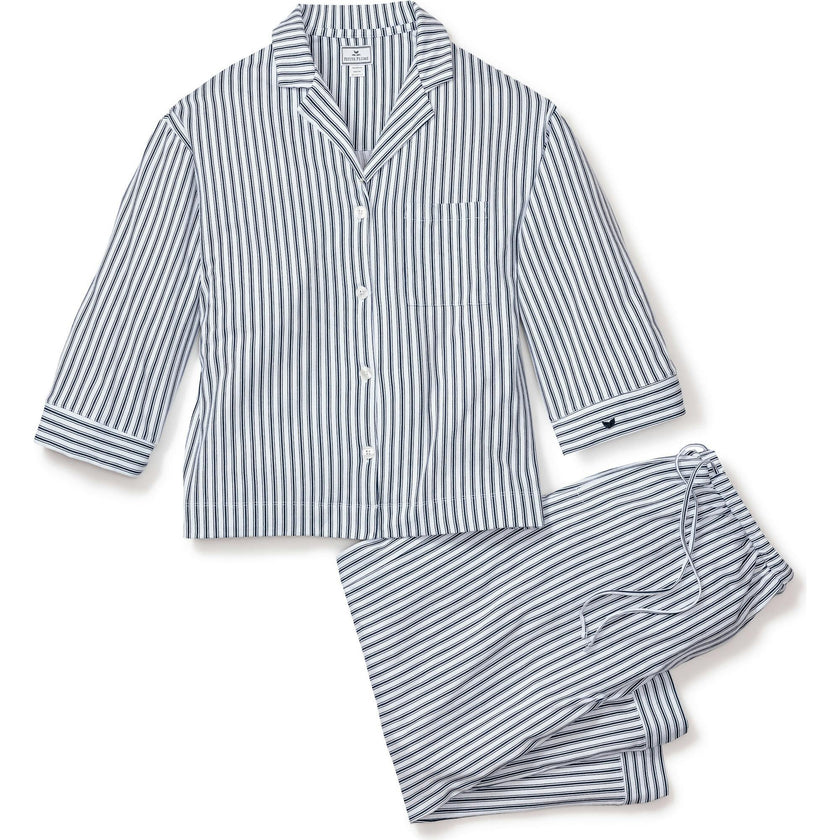 The Olivia Wide Leg Pima Pajama Set in Navy French Ticking