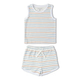 Organic Sleeveless Tee & Shorts Set - Cabana Stripes
