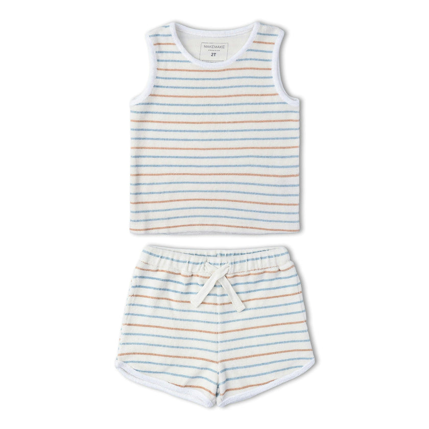 Organic Sleeveless Tee & Shorts Set - Cabana Stripes