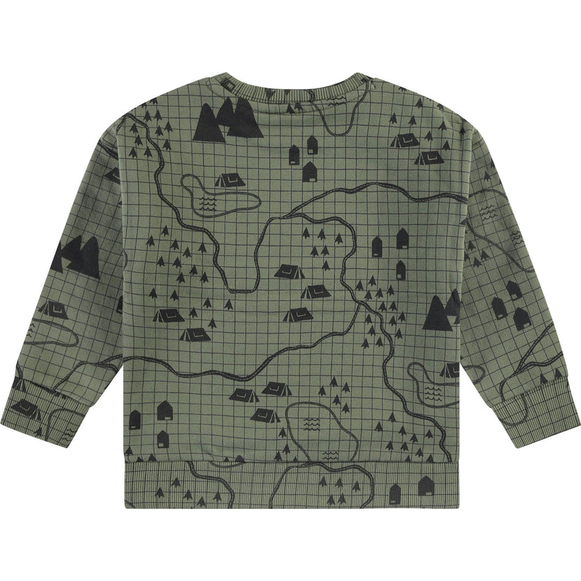 Campsite Map Print Crew Neck Pullover Sweatshirt