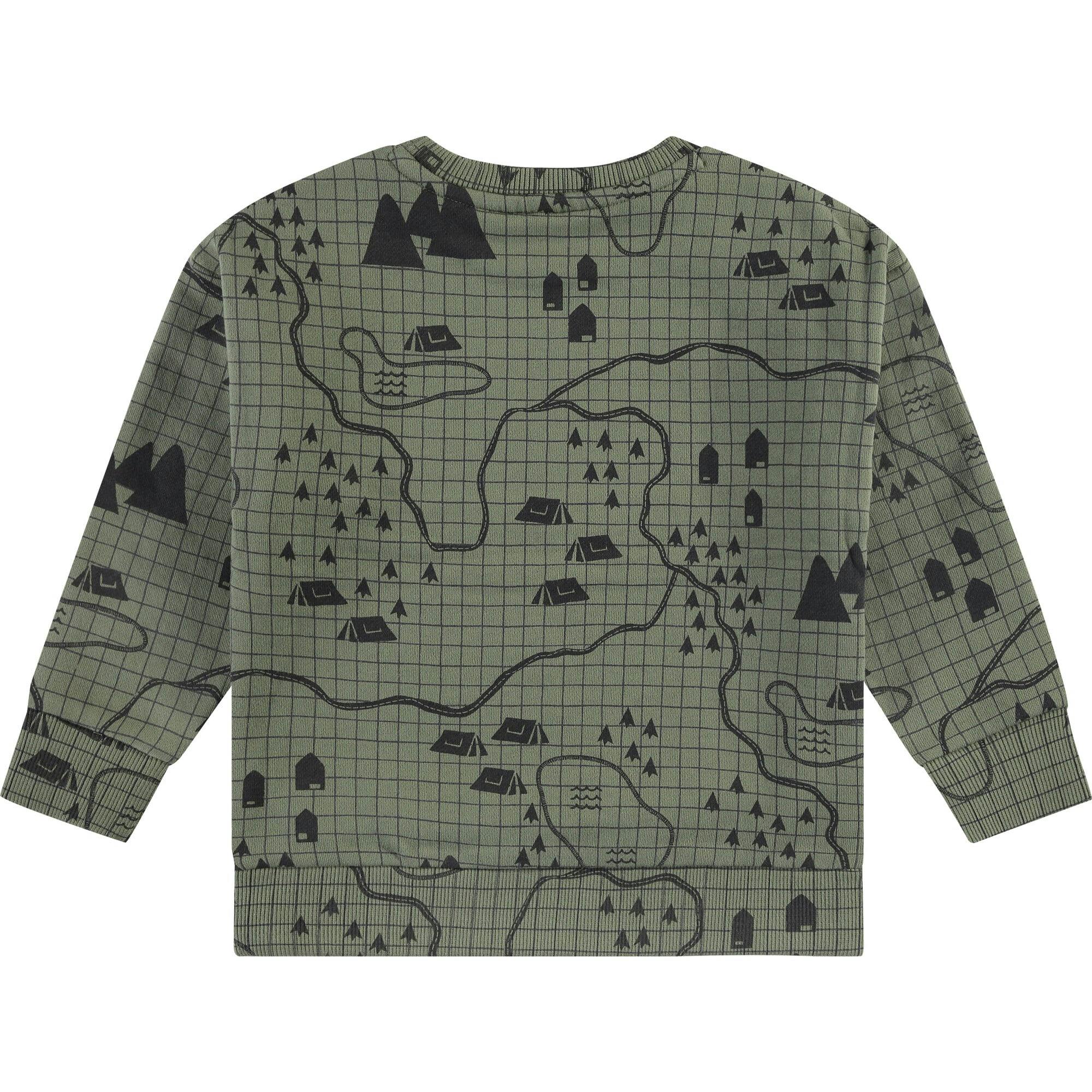 Campsite Map Print Crew Neck Pullover Sweatshirt