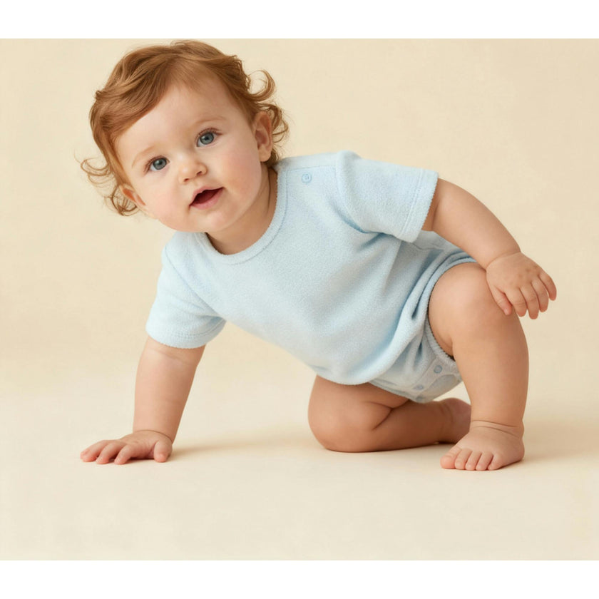 Organic Short Romper - Light Blue