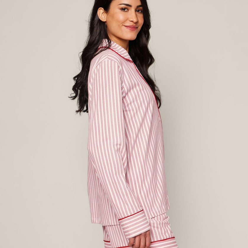 Women's Pima Long Sleeve Short Set in Antique Red Ticking