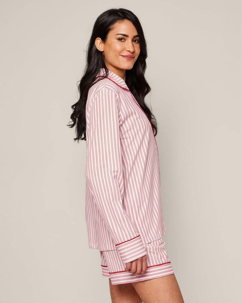 Women's Pima Long Sleeve Short Set in Antique Red Ticking