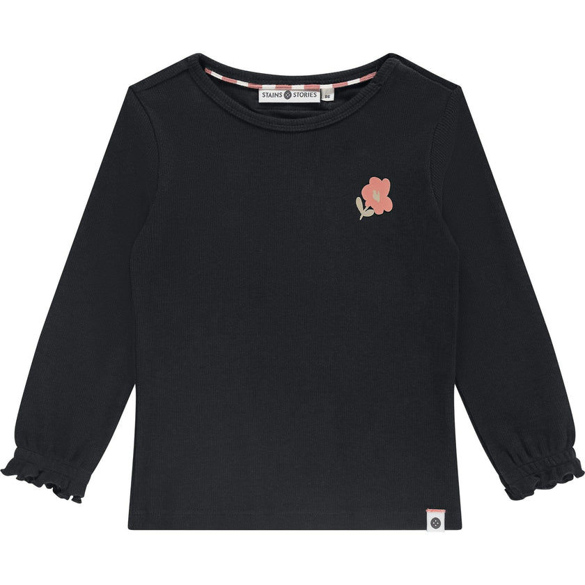 Ribbed Lettuce Edge Long Sleeve T-Shirt