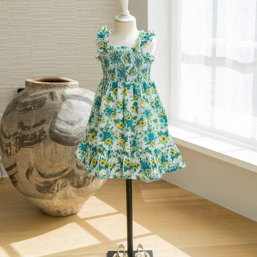 Green Floral Georgia Girl Hand-Smocked Dress