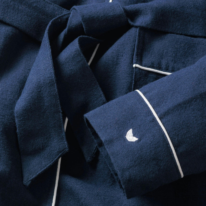 Kid's Flannel Robe in Navy with White Piping