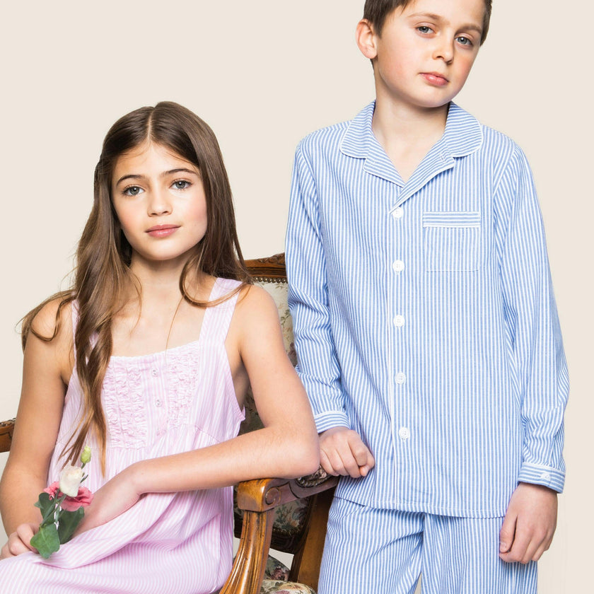 Kid's Twill Pajama Set in French Blue Heritage Stripe