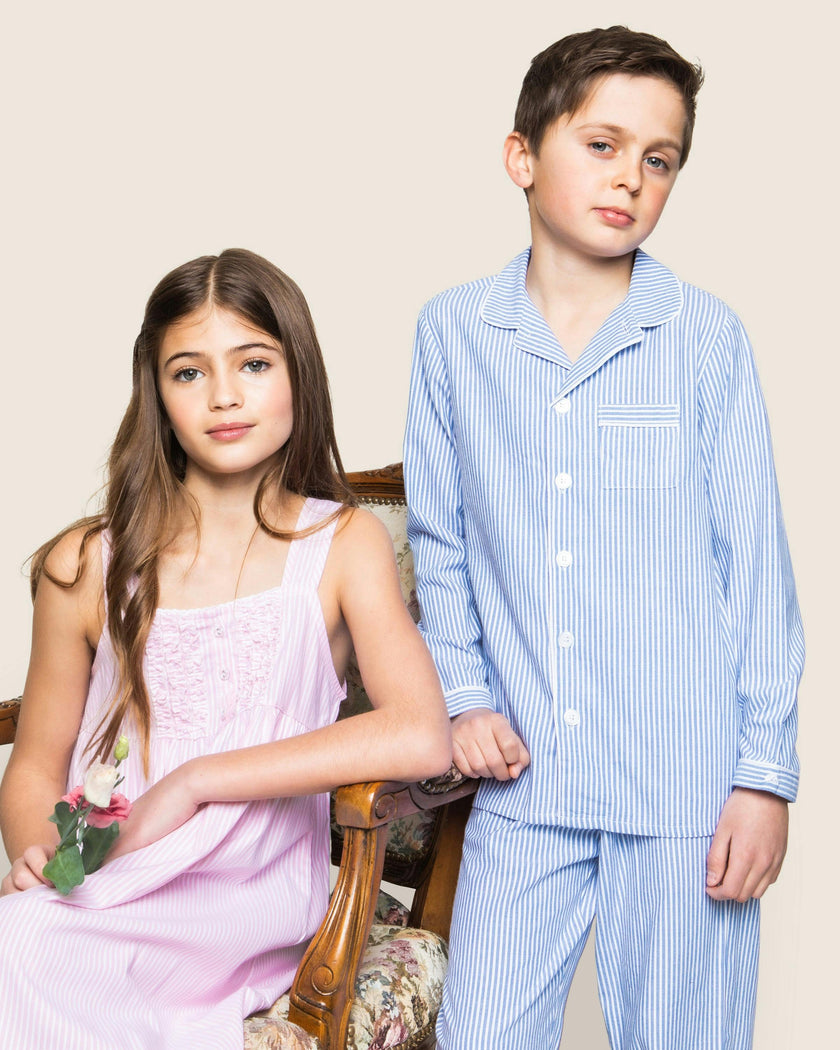 Kid's Twill Pajama Set in French Blue Heritage Stripe