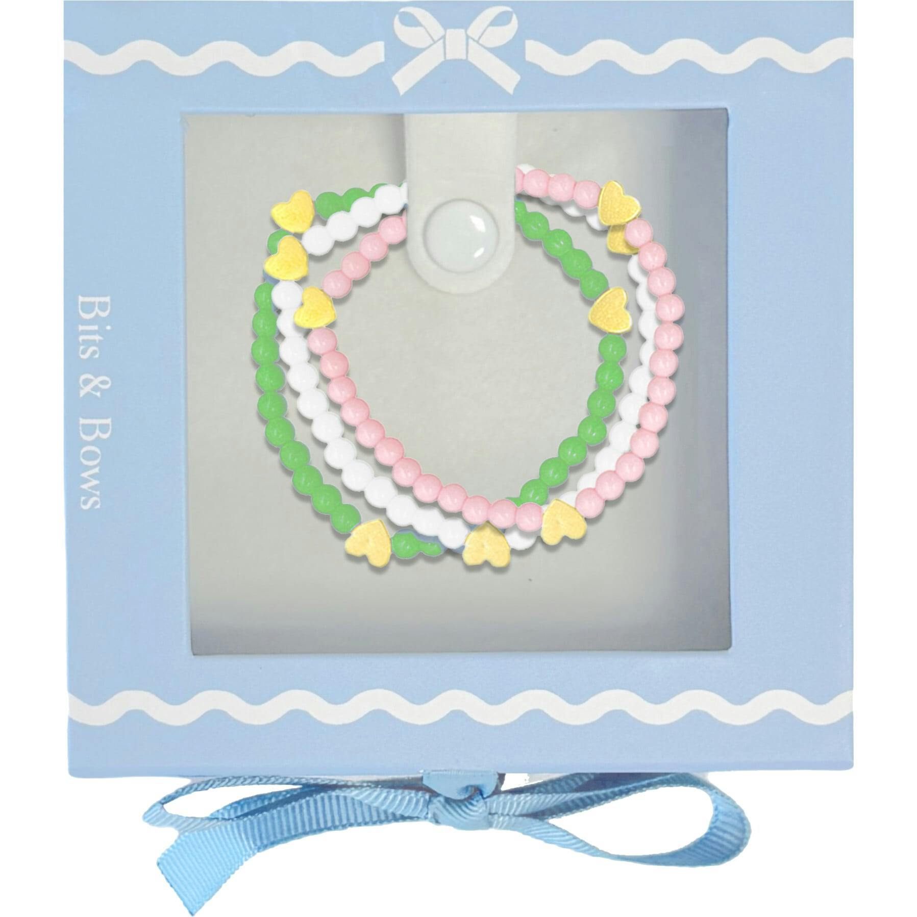 Pink/White/Green Hearts Bracelet Gift Set