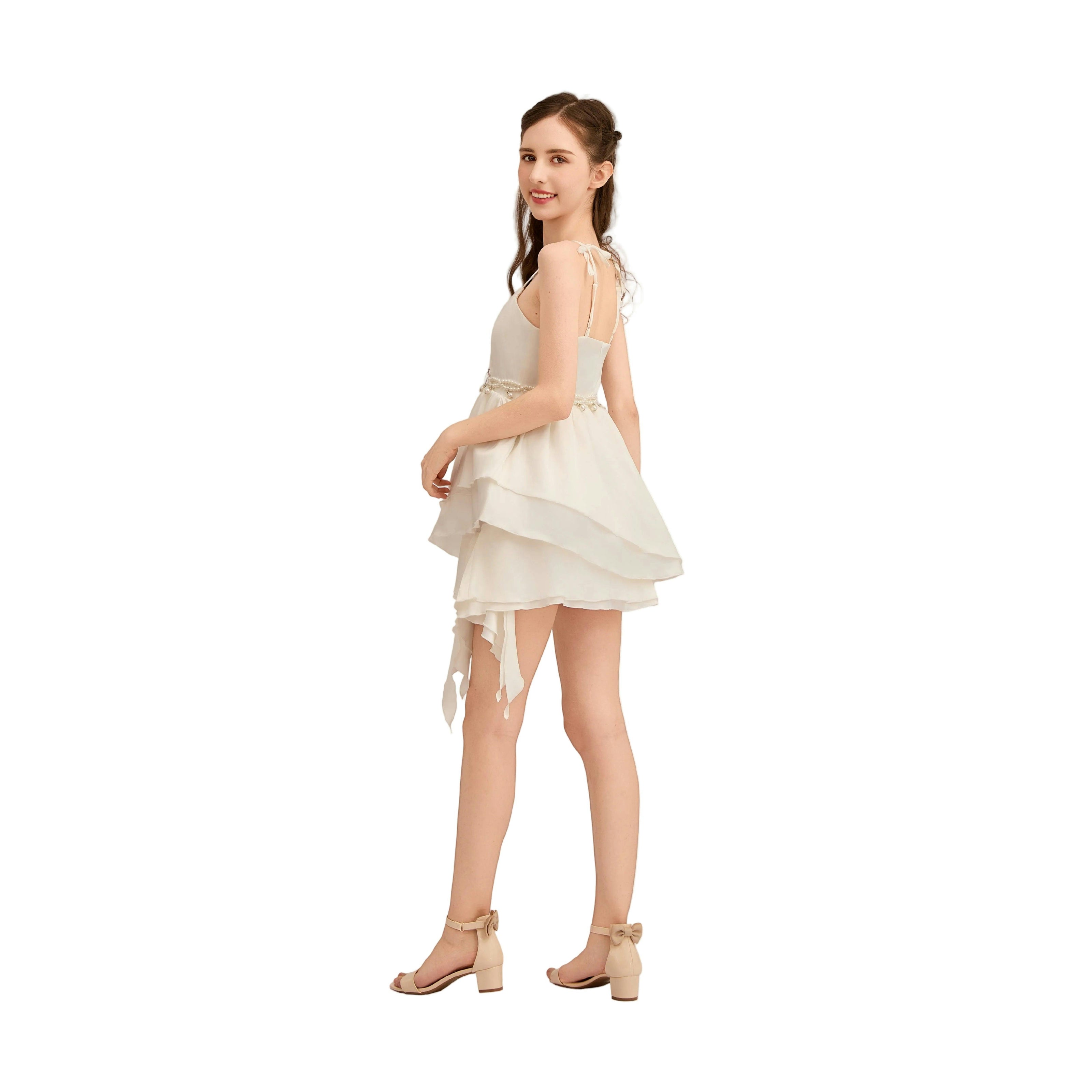White Arneri Asymmetrical Sweetheart Dress