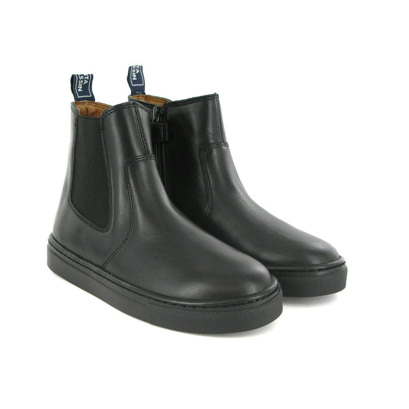 Smooth Leather Chelsea Sneaker Boots, Black