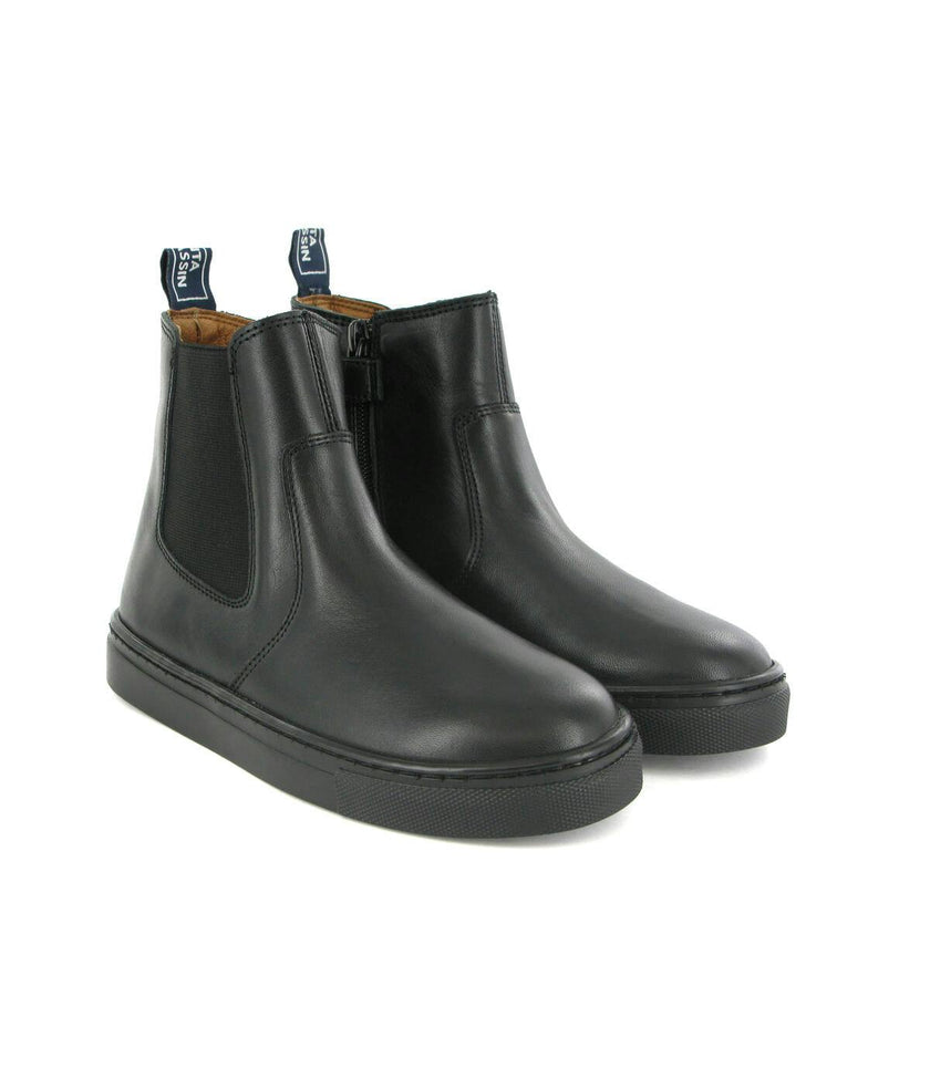 Smooth Leather Chelsea Sneaker Boots, Black