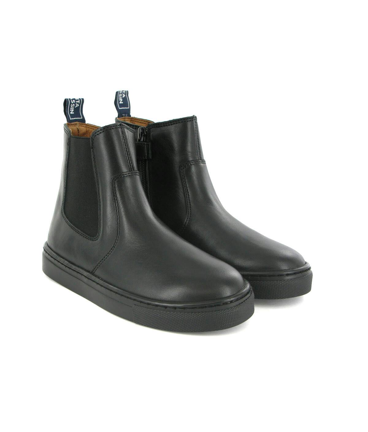 Smooth Leather Chelsea Sneaker Boots, Black