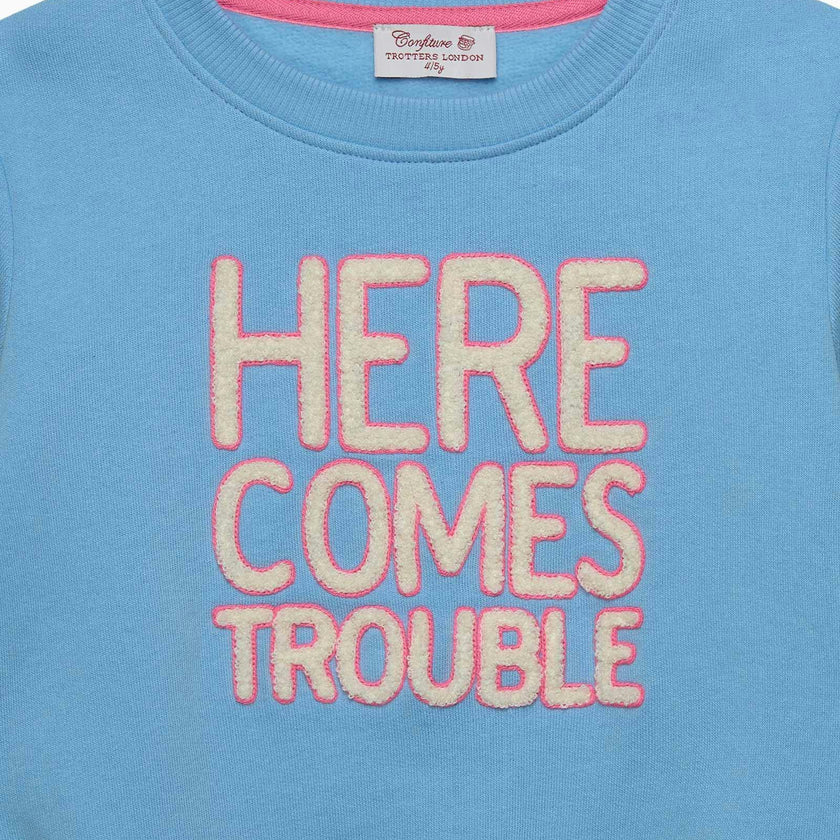 Here Comes Trouble Sweatshirt in Blue/Pink