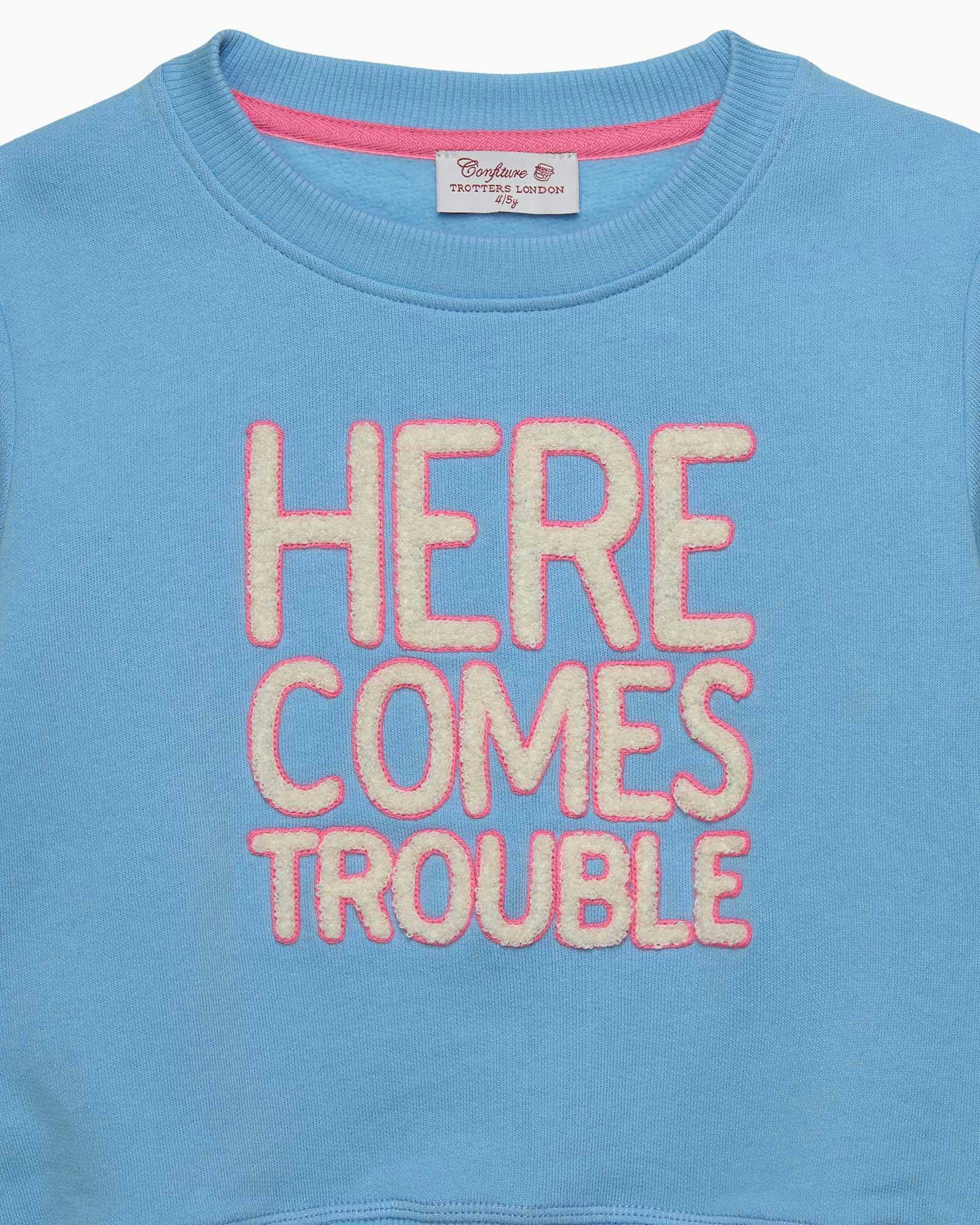 Here Comes Trouble Sweatshirt in Blue/Pink