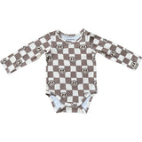 Baby Long Sleeve Bodysuit Smiley Check in Portabella